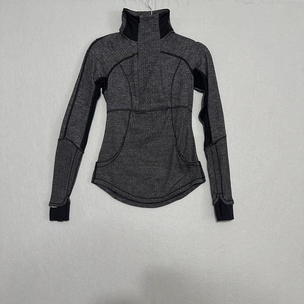 Lululemon Herringbone Half Zip Pullover Black White Running Top Size 4